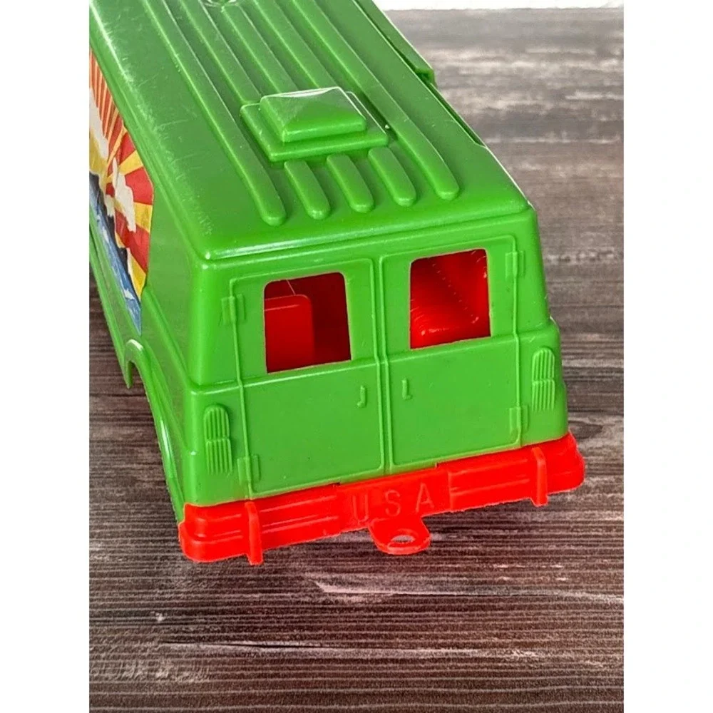 Vintage Amloid Green Van USA Made Red Front Wheels With Sunset Decal Collectible